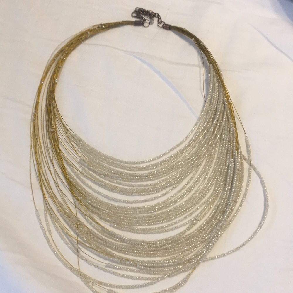 Gold and white beaded necklace